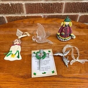 Christmas ornaments bundle 3 Angels One Dove One Cross Set of 5
